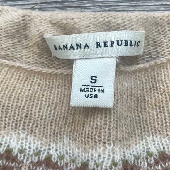 Banana Republic | Cashmere Angoral Wool Fair Isle Olive Green Neutral Sweater - Picture 9 of 10